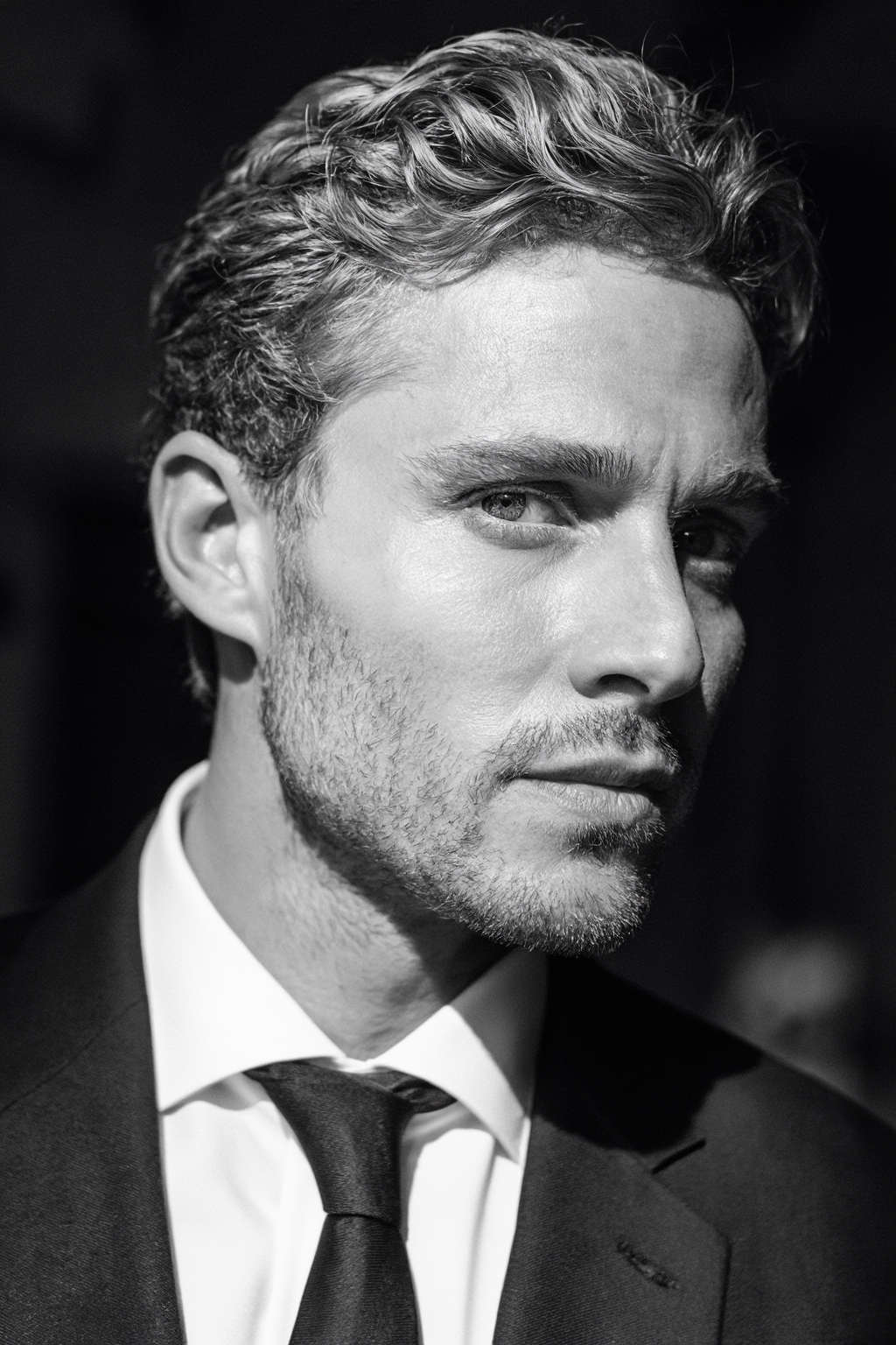 Black-and-white close-up of a man