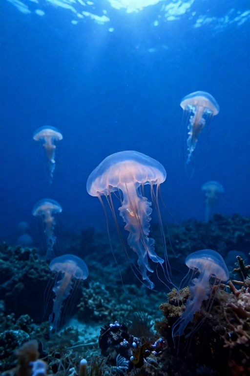 Un conjunto de medusas submarinas flotando graciosamente en un