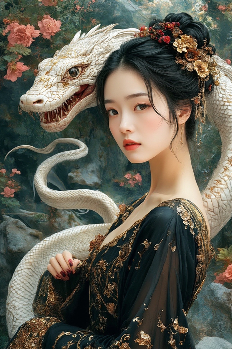 An image of an chinese woman in a garden