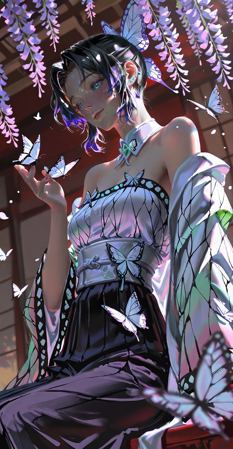Ethereal portrait of Shinobu Kocho from Demon Slayer