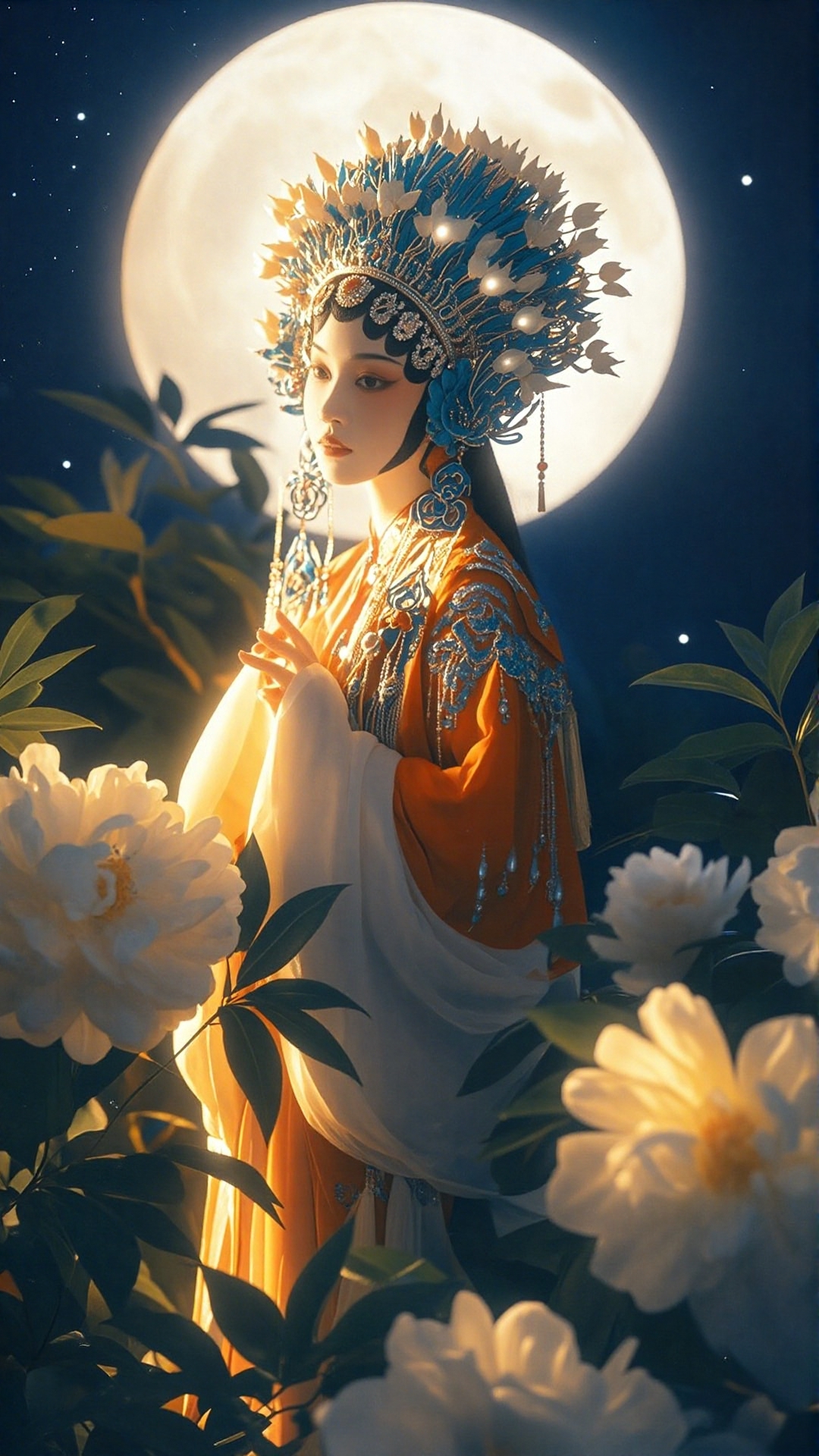 This digital painting depicts an ethereal Asian woman in