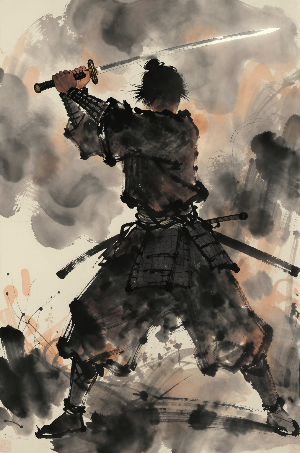Impressionist ink drawing in a traditional East Asian aesthetic