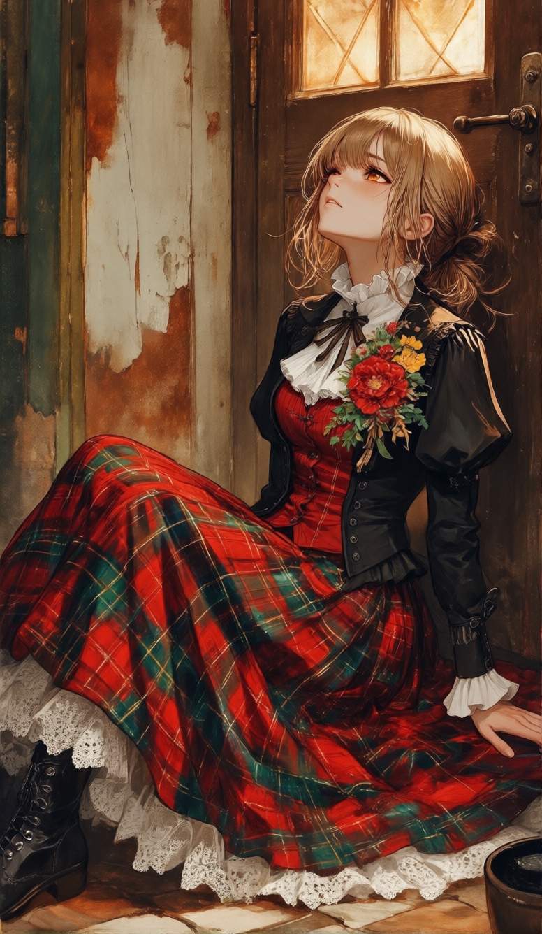 Young woman anime style medium blonde-golden brown hair shoulder