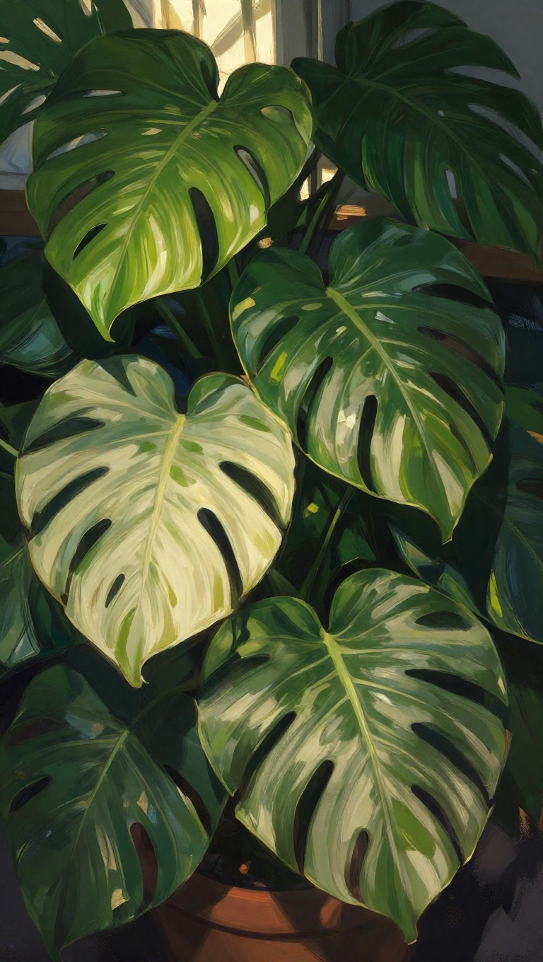A close up picture of a monstera deliciosa plant